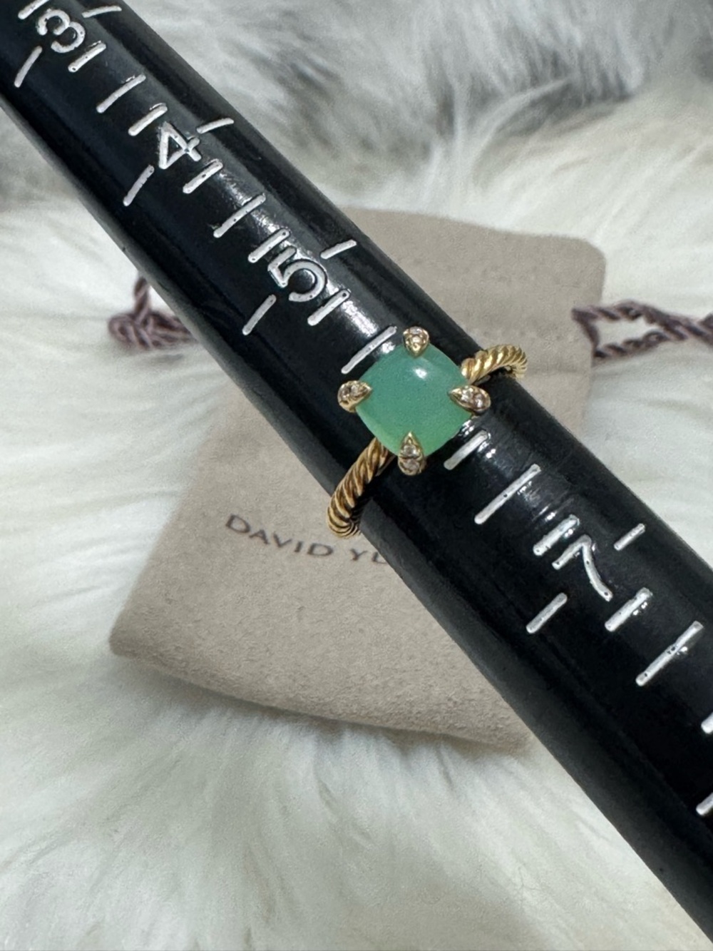 David Yurman 18K Gold Chrysoprase Diamond Chatelaine Ring - Picture 10 of 11